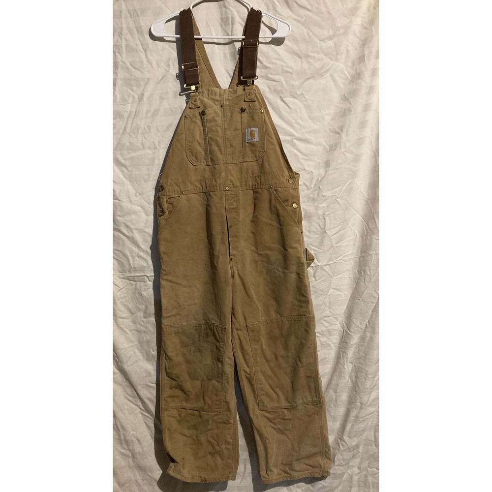 Vintage Carhartt Brown Duck Canvas Double Knee Bib‎ Overalls 38x28 Made in USA